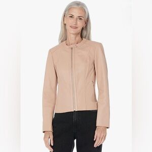 Cole Haan Dusty Rose Leather Moto Jacket size S small women’s Lamb leather